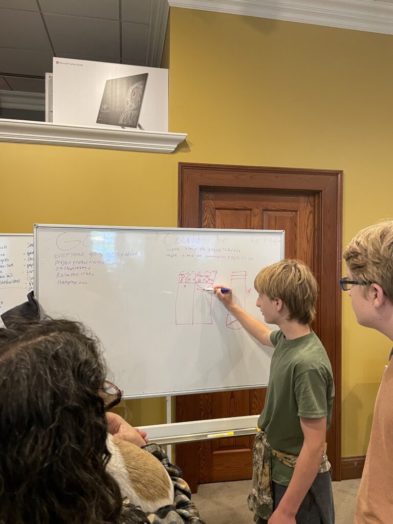 TECH Unleashed members whiteboard a community project they are developing at the Boundless Connections Technology Center in Olean.